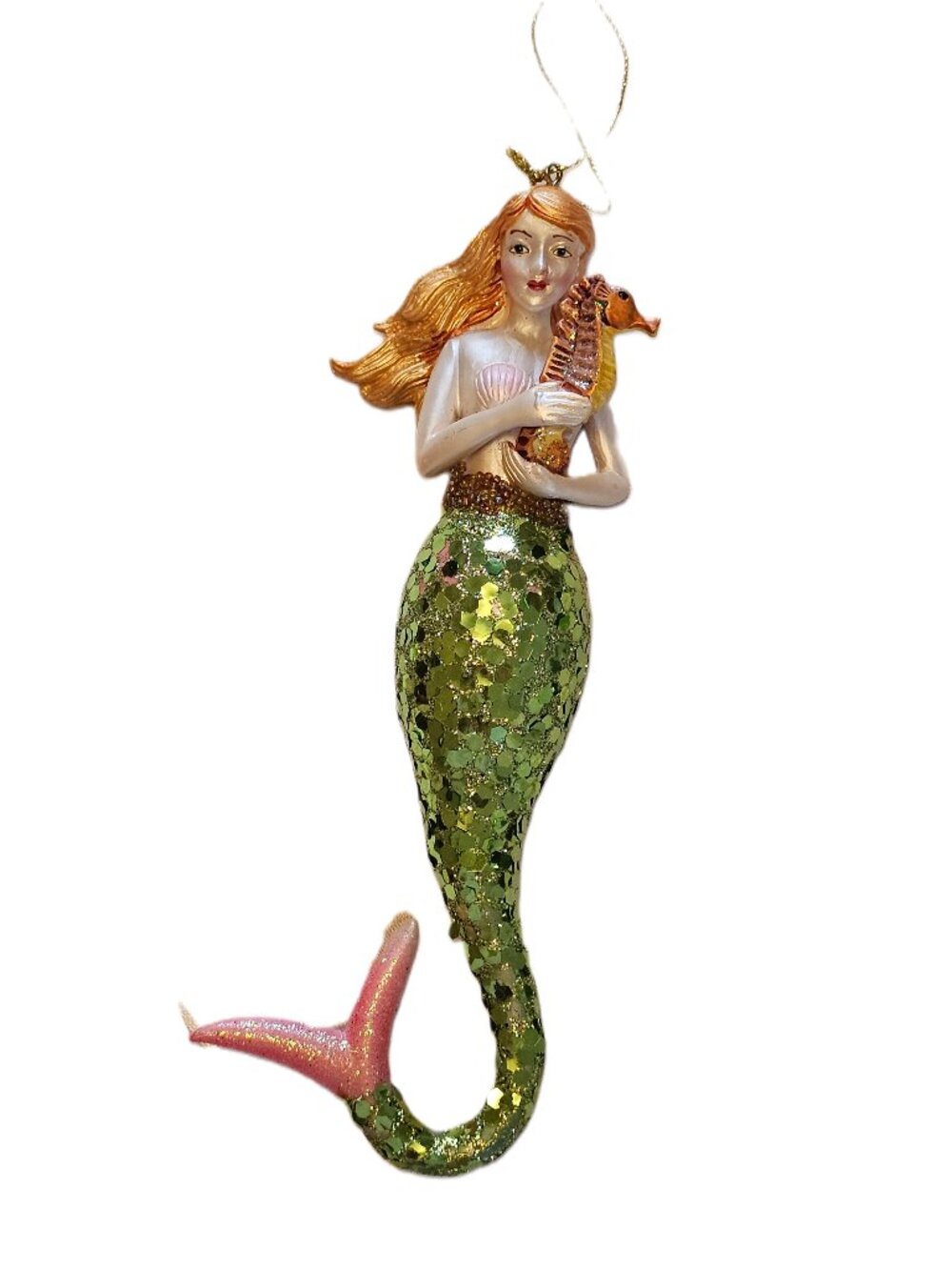 Mermaid Holding Seahorse Hanging Ornament Sequins & Glitter
